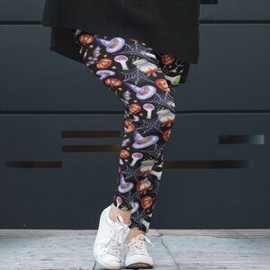 Halloween Leggings For Women Spooky Yoga Pants Spider Web Candles Pumpkin Fall